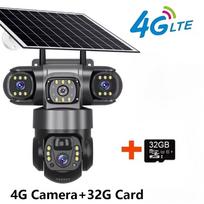 Saulės kameros 4G SIM Lauko 3 objektyvai 3 ekranai 10X priartinimas PIR žmogaus aptikimas Kameros Vandeniui atsparios Naktinio matymo CCTV Saugumo apsauga 4G Camera 32G