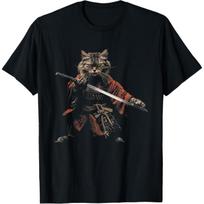 DAQIFCBO Cat Samurai, Samurai Warrior Cat with Katana, Bushi Cat T-Shirt XXXXXL įvairiaspalvis