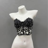 Gothic Strapless Lace Bustier: Embroidered Bandeau Chest Binder Small juoda