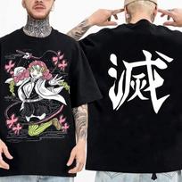 Demon Slayer: Kimetsu no Yaiba Nezuko Kamado Double Sided Graphic Print Anime Streetwear T-Shirt XXXL gray