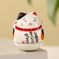 Ceramic Maneki Neko Home Decor Cartoon Japanese Lucky Cat Tumbler Feng Shui Ceramic Fortune Cat Statue Room Decor Accessories white