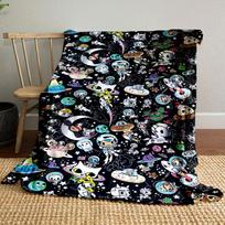 Žavingas astronautas ir ateivis raštas flanelinis pledas miegamojo pledas svetainės sofai pietų pertraukai Minkštas pledas draugo festivalio dovanai 80cm x 120cm gray