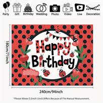 2D Ladybug Themed Birthday Banner Red Polka Dot Cute Flower Party Background Cloth 47.2x31.5inch/120*80cm black