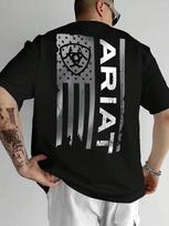 uaddw ARIAT Nudėvėto Amerikos Vėliavos Grafikos Vyriški Marškinėliai, Apvalia Kaklo, Trumpomis Rankovėmis, Visų Sezonų Stiliaus, Per dideli, Unisex, Harajuku, Aukštos Kokybės XL gray