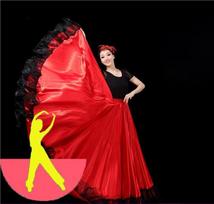 Fashion Smooth Spanish Flamenco Skirt Big Swing Polyester Belly Dance Costumes Ballroom Dance Party Gypsy Women Skirt Dance XL red