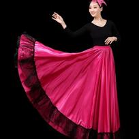 Fashion Smooth Spanish Flamenco Skirt Big Swing Polyester Belly Dance Costumes Ballroom Dance Party Gypsy Women Skirt Dance XL red