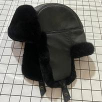 Tikra avių kailio triušio kailio ushanka žieminė šilta vyriška ausų atvartų kepurė 57-58 black
