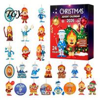 24 Day Countdown Box Christmas Advent Calendar 2026, 24-Day Surprise with Holiday Gift Boxes Acrylic Pendants, Anime Themed Collectible Gifts E red
