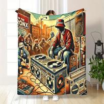 pc Vintage DJ HipHop Retro Music Bronx Party HighDefinition Printed Pattern Flannel Blanket Cover Blanket Nap Blanket 75x100cm (30x40inch) gray