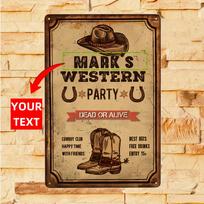 Vintage Western Wall Decor Cowboy Hat Boots Sign 12x8 Inch Flat Metal Art M black