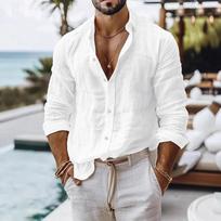 Lininiai marškiniai vyrams Vasariniai Paplūdimio stiliaus Vienspalviai Viengubos sagos Kvėpuojantys Marškiniai Lengvi Stilingi Marškiniai su sagomis 5XL balta