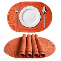 Woven Oval Braided Dining Table Mats Fits Plates and Flatware Hand Washable and Heat Resistant for Kitchen Use with Farmhouse 35X50CM 1PCS&Round oranžinė