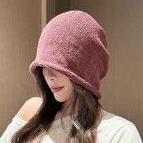 Korean Style Solid Color Knit Beanie For Women Autumn Winter Warm Slouch Hat Big Head Circumference One Size raudona