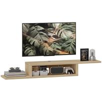 Floating wall-mounted suspended TV stand TV support - floating wall shelf - niche, cable pass-through - light oak 152 x 29 x 21 cm