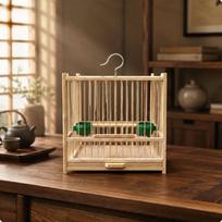 Square Bird Cage Handmade Wooden Includes Cups and Perches Pet Housing brown