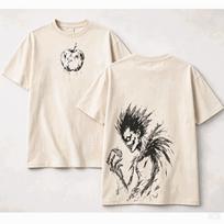 DEATH NOTE Ryuk Anime Marškinėliai Vintage Tamsus Drip Obuolio Spaudinys Per dydžio Unisex Apvalia Kaklo Iškirpte Trumpomis Rankovėmis Aukštos Kokybės Otaku Harajuku Laisvalaikio Gatvės Drabužiai Viršutiniai Drabužiai S beige