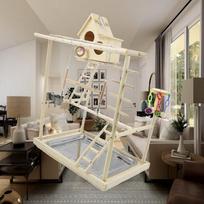 Wooden Bird Playground Parrot Perch Standing Cage Accessories 3 Layers Climbing Wooden Playstand for Cockatoos Cockatiels gray