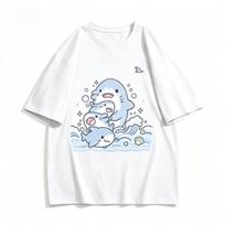 Cute Cartoon Shark Family Graphic Tshirt Unisex Summer Loose Oneck Short Sleeve Tee Casual Ocean Animal Print Streetwear Tops 2XL white