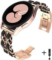 YurKem 20mm 22mm apyrankė, skirta Samsung Galaxy Watch 4 3 5 pro 45mm aktyviam 2 Gear s3 prabangi odinė + metalinė apyrankė Huawei laikrodžio GT/2//3 dirželis 22mm watch band beige