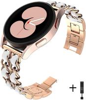 YurKem 20mm 22mm apyrankė, skirta Samsung Galaxy Watch 4 3 5 pro 45mm aktyviam 2 Gear s3 prabangi odinė + metalinė apyrankė Huawei laikrodžio GT/2//3 dirželis 22mm watch band beige