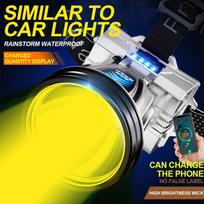 60W Galingas LED priekinis žibintas Įkraunami Didelio galingumo priekiniai žibintai Didelio ryškumo Avarinis įkrovimas Lauko galinis žibintas Žvejybos lempa Yellow light