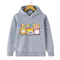 Lanky Box Spausdintas Hoodie Berniukui Juokingas Animacinis Streetwear Akmens Katės Spausdinimas Vaikams Mergaitėms Ilgomis Rankovėmis Džemperis Dėžutės Formos Megztinis 140 gray