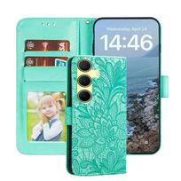 Dėklas knyga Samsung Galaxy A17 A07 A16 A26 A36 A56 A27 A37 A57 A06 3D gėlių piniginė telefono dėklas su kortelių lizdais For Samsung Galaxy A06 žalia
