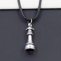 New Black Leather Chess Charm Necklace DIY Tibetan Pendant Choker with King Queen Rook Knight Bishop Pawn Charms black