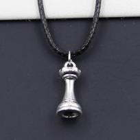 New Black Leather Chess Charm Necklace DIY Tibetan Pendant Choker with King Queen Rook Knight Bishop Pawn Charms black