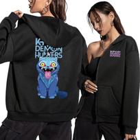 K-pop Anime Pattern Hoodies Women's Zip-up Jacket Autumn Winter Daily Casual Hooded Coat Demon Hunter Printed Sweatshirt 3XL black