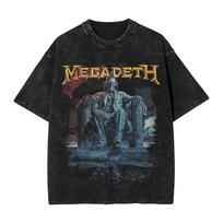 Megadeths Metal Band T Shirt Washed Cotton High Street T-Shirts MegaRock for Men Women Streetwear Summer Tops Tees M black