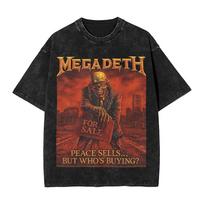 Megadeths Metal Band T Shirt Washed Cotton High Street T-Shirts MegaRock for Men Women Streetwear Summer Tops Tees 3XL brown
