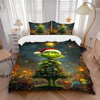 3 vnt. Kalėdų Grinčo Medžio Namų Dekoro Patalynės Komplektas - Šventinė Dovana Gerbėjams, Keliautojams & Kasdieniam Naudojimui 1248a 200x200cm black