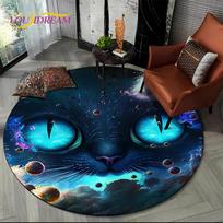 3D persų katė, miela trispalvė katė, Ragdoll animacinis apvalus kilimas svetainei, miegamajam, vaikų žaidimų kambariui Dekoravimas, neslystantis kilimėlis gyvūnų zona Diameter 60cm blue