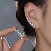 1 Pair of Exquisite and Elegant Curved Earrings, Adorned with Imitation Zircon Women's Light Luxury and High-end… More gray