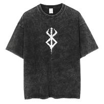 Berserk Logotipas Harajuku Anime Spausdinimo Marškinėliai Vyrams Gatvės Stilius Vintage Juodi Marškinėliai Vasariniai Trumpomis Rankovėmis Medvilniniai Laisvi Skalbti Viršutiniai Marškinėliai XL black