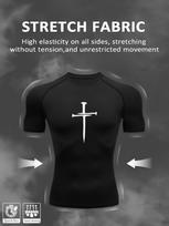 Mens Navy Blue Compression Short Sleeve T-Shirt White Nail Cross Graphic Quick Dry Breathable High Elasticity Christian Gym And MMA Athletic Top M juoda