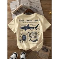 GREAT WHITE SHARK Printed T-shirt Women's Spring/Summer Fashion Trend Top Neutral Short Sleeve Comfortable T-shirt S beige