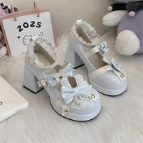 Japoniško stiliaus drugelio mazgo aukštakulnės platformos Lolita batai Saldūs moteriški Mary Jane batai Širdelės sagčių dekoras Zapatos De Mujer 36 mėlyna