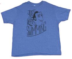 Finding Nemo Mens T-shirt Dory Just Keep Swimming Word L blue