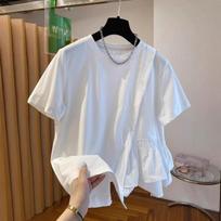 Fat sister large size 120kg design sense niche short-sleeved T-shirt women's summer loose and unique chic belly top XXXXL white