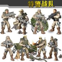 Military Army Peacekeeping Special Force Action Figures Model Set Mega Building Blocks SWAT Soldier Minifigs Weapon Brick Toys