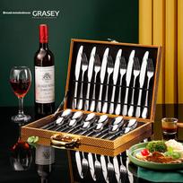 Guangyi Stainless Steel Western Cutlery Set, Steak Knife Fork Spoon Set, 24-Piece Combination Pack for Six People, GY7564