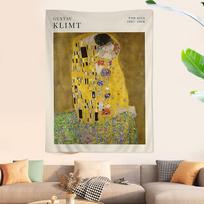The Kiss Gustav Klimt Painting Printed Large Wall Tapestry Hanging Tarot Hippie Wall Rugs Dorm Art Home Decor 150X200CM yellow