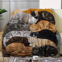 In Stock Zeal Lily Flannel Blanket Vintage Cat Art Print Soft Warm All-Season Throw for Sofa Bed Car Camping Office Cozy Gift for Cat Lovers Bed Warme 75X95CM gray