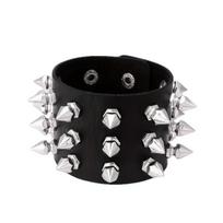 Gothic Y2K Punk Rivet Bracelet Black Soft Leather Adjustable Wristband for Lolita Cosplay Party Gift for Friends A5 black