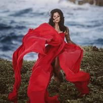 Moteriška berankovė nėščiosios ilga suknelė, atidengta pečiais, aukštu liemeniu, elegantiška suknelė fotosesijai S raudona