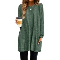 Fashion Women Knit Long T-shirts Women Loose Fit Long Sleeve Pockets Pullover Sweater Casual Autumn Winter Solid Color Chunky Knit Top XL tamsiai žalia spalva