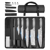 MOSFiATA knife set portable sharp knives high carbon stainless steel professional paring blade roll bag sharpener suitable home kitchen outdoor travel