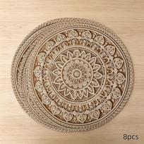 8pcs Round Table Placemat Table Mat Boho Mandala Vintage Floral 3D Embossed Print 2D Flat Heat Resistant 15 Inch Dining Tabl 38cm(14.96 in) gray